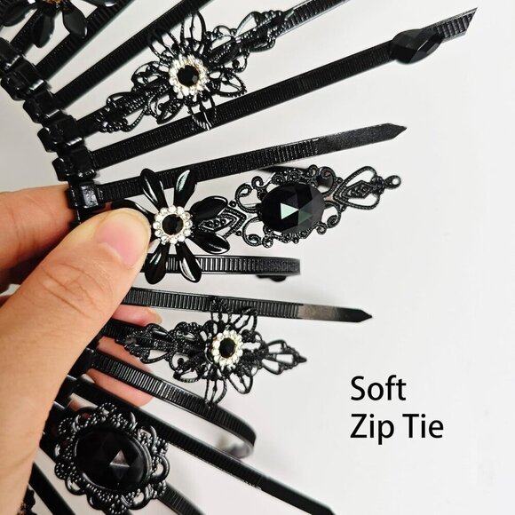 Gothic Black Crystal Halo Crown Headpiece for Women Halloween Photoshoot